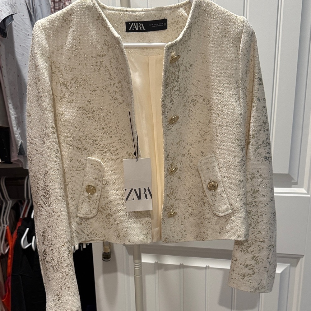 Zara Ivory Textured Blazer